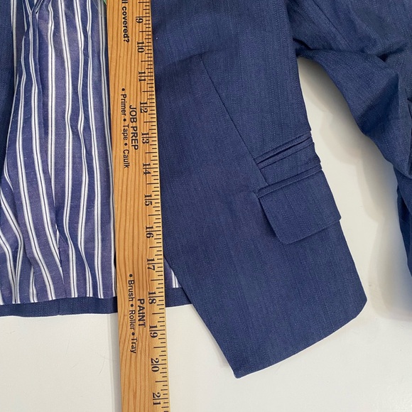 NWT! ESLEY Blue Cotton Blend Ruched Sleeve Open Cut Blazer Jacket - Small - Picture 5 of 16